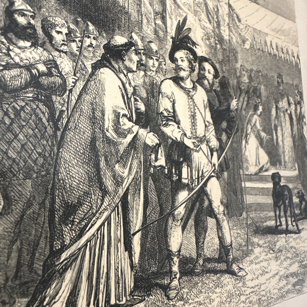 ✨Rare 19th Century Robin Hood and Queen Katherine Scene Print  By W.Thomas✨